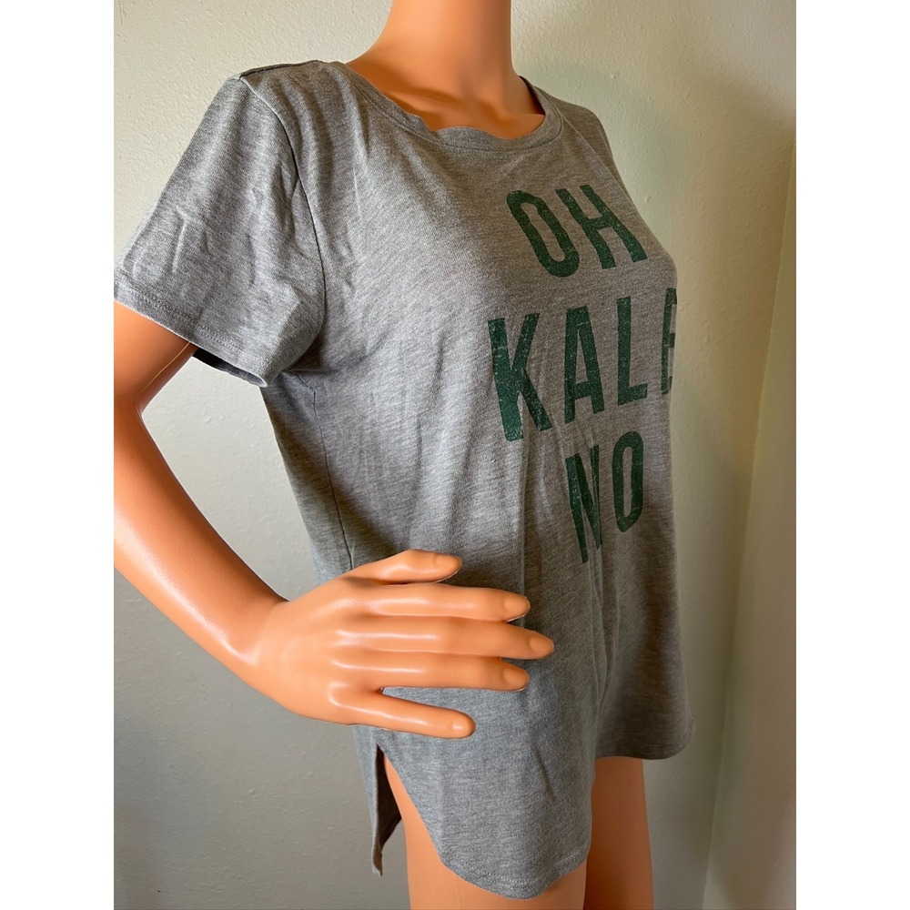 OH KALE NO Fun Foodie Humor Graphic Tee Shirt Modern Lux Soft Gray Green‎ Size L